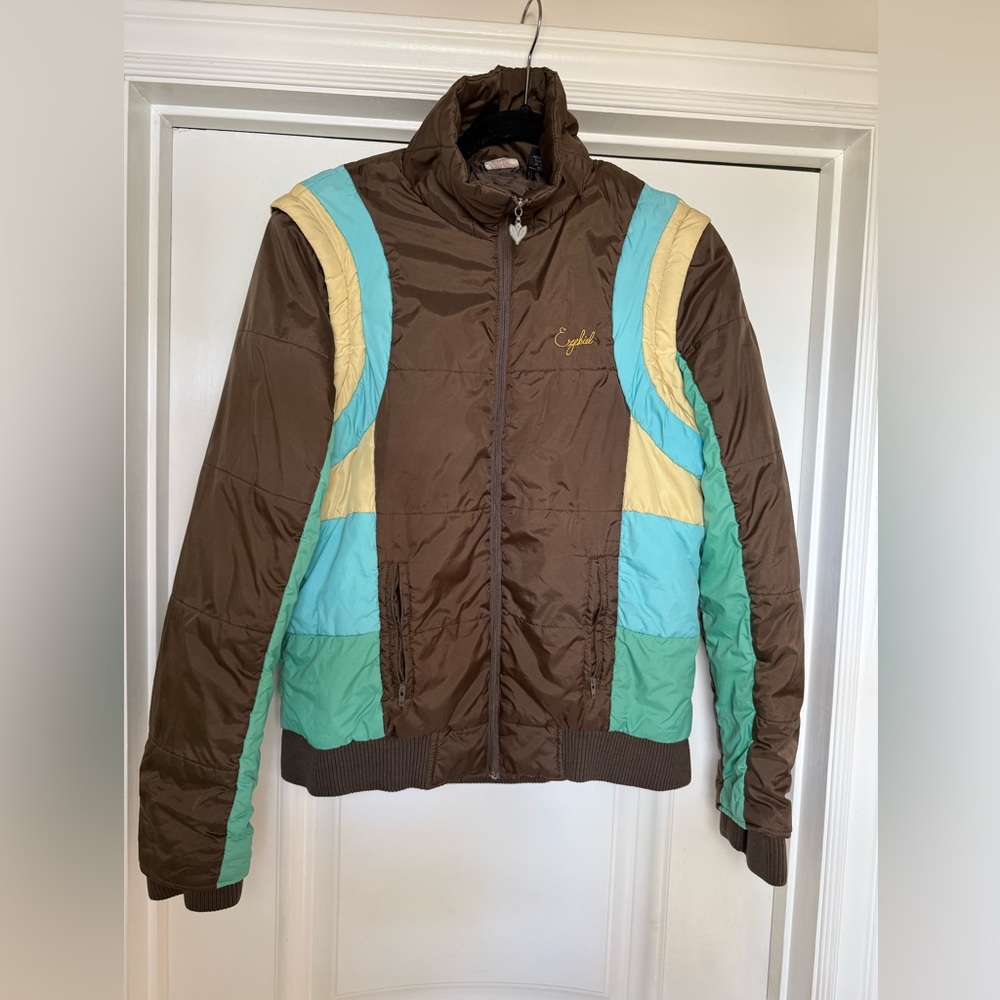 Ezekiel Brown Puffer Jacket with Blue and Yellow Accents
